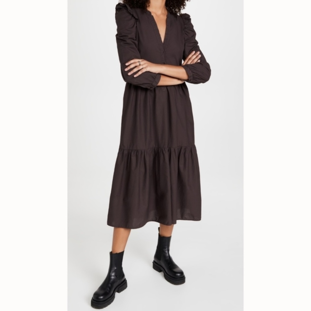 Nation LTD Dalia Victorian Midi Dress in Swashbuckle Brown - Picture 4 of 8